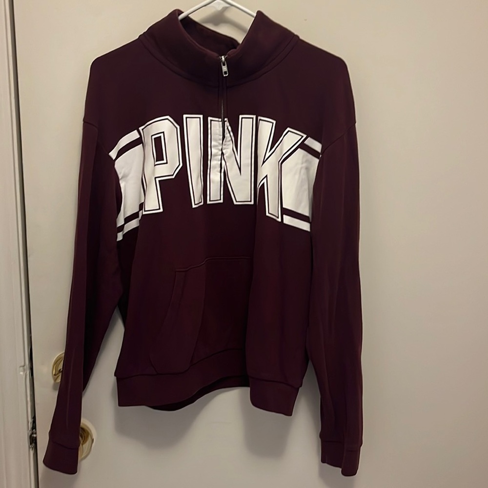 PINK 3/4 zip pull over hoodie.  Very gently worn!  No stains, no rips, no fading